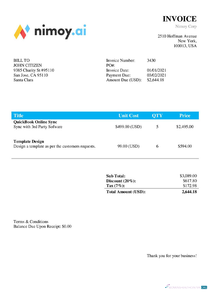 Download USA Nimoy Corp invoice template Photoshop template